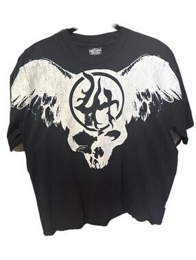 LOST HILLS Black Graphic T-Shirt with Winged Skull Design